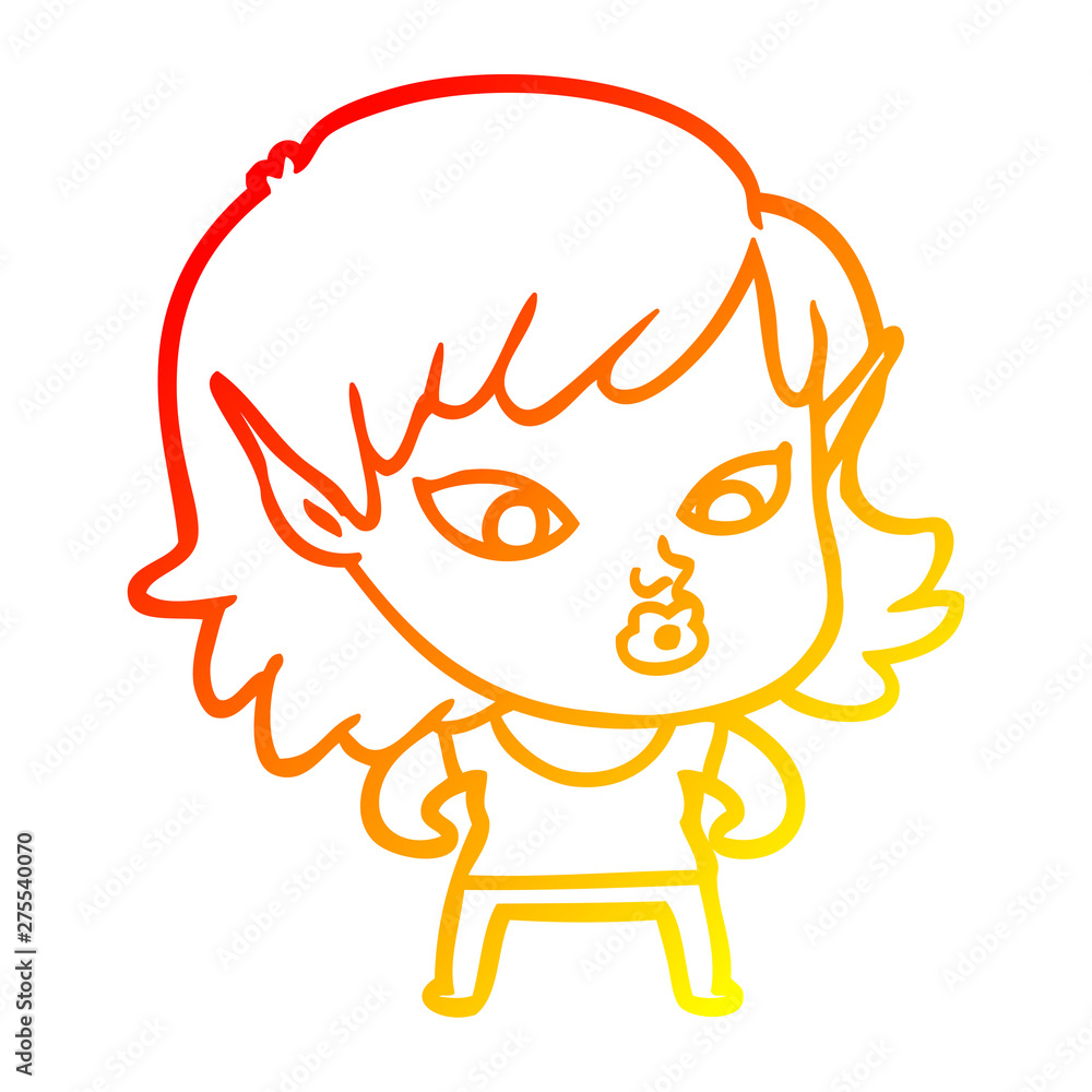 warm gradient line drawing pretty cartoon elf girl warm gradient line drawing pretty cartoon elf girl