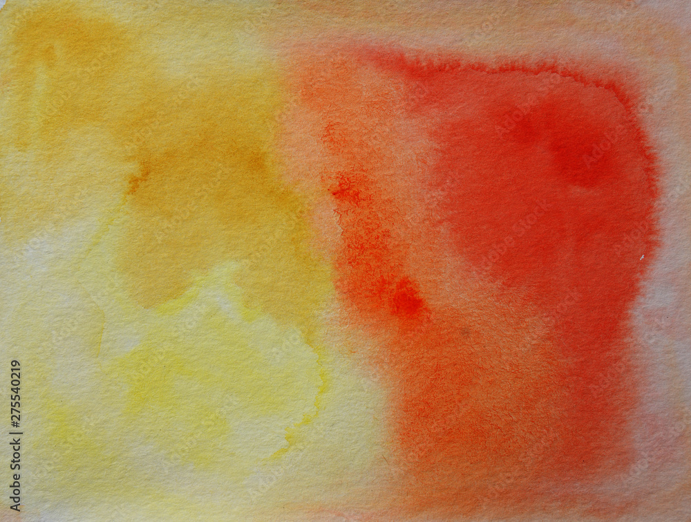 Fototapeta premium Watercolor hand painted abstract brush strokes pattern. Yellow orange red gradient background. Autumn colors