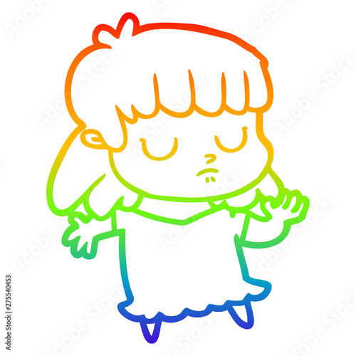rainbow gradient line drawing cartoon indifferent woman