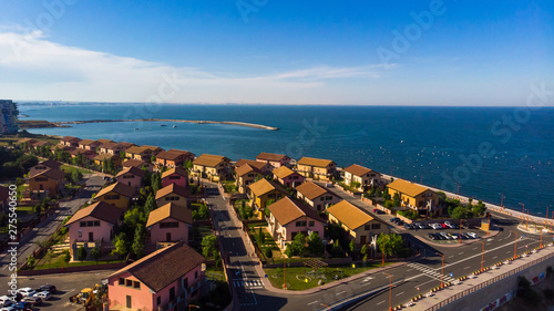 Aerial view of Constanta/Mamaia, popular tourist place and resort on black sea in a Romania. Also, in constanta is placed largest harbor in Romania.