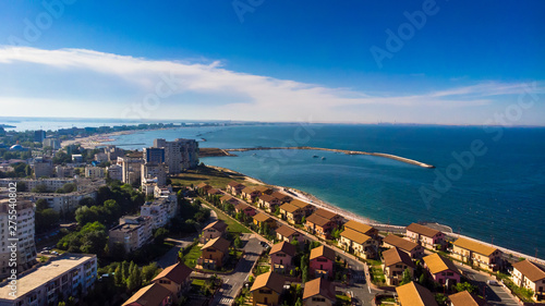 Aerial view of Constanta/Mamaia, popular tourist place and resort on black sea in a Romania. Also, in constanta is placed largest harbor in Romania. photo