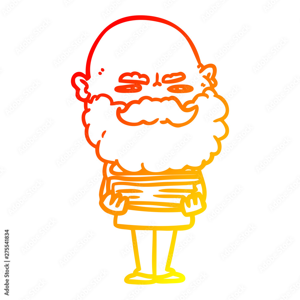 warm gradient line drawing cartoon man with beard frowning Stock Vector |  Adobe Stock