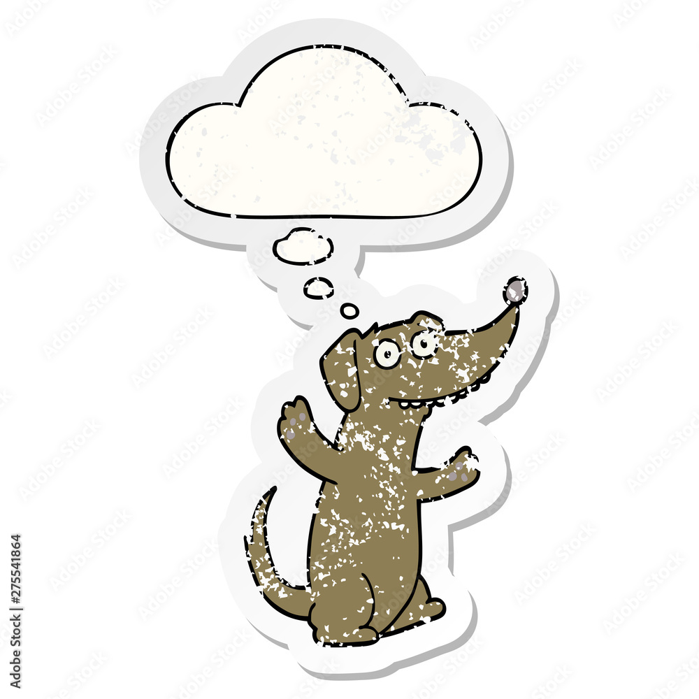 cartoon dog and thought bubble as a distressed worn sticker cartoon dog and thought bubble as a distressed worn sticker
