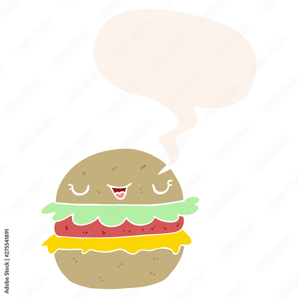 cartoon burger and speech bubble in retro style cartoon burger and speech bubble in retro style