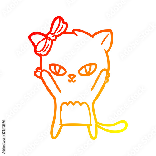 warm gradient line drawing cute cartoon cat