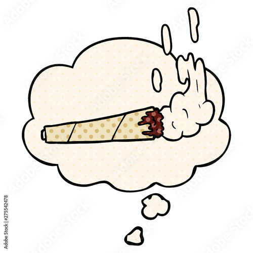 cartoon marijuana joint and thought bubble in comic book style