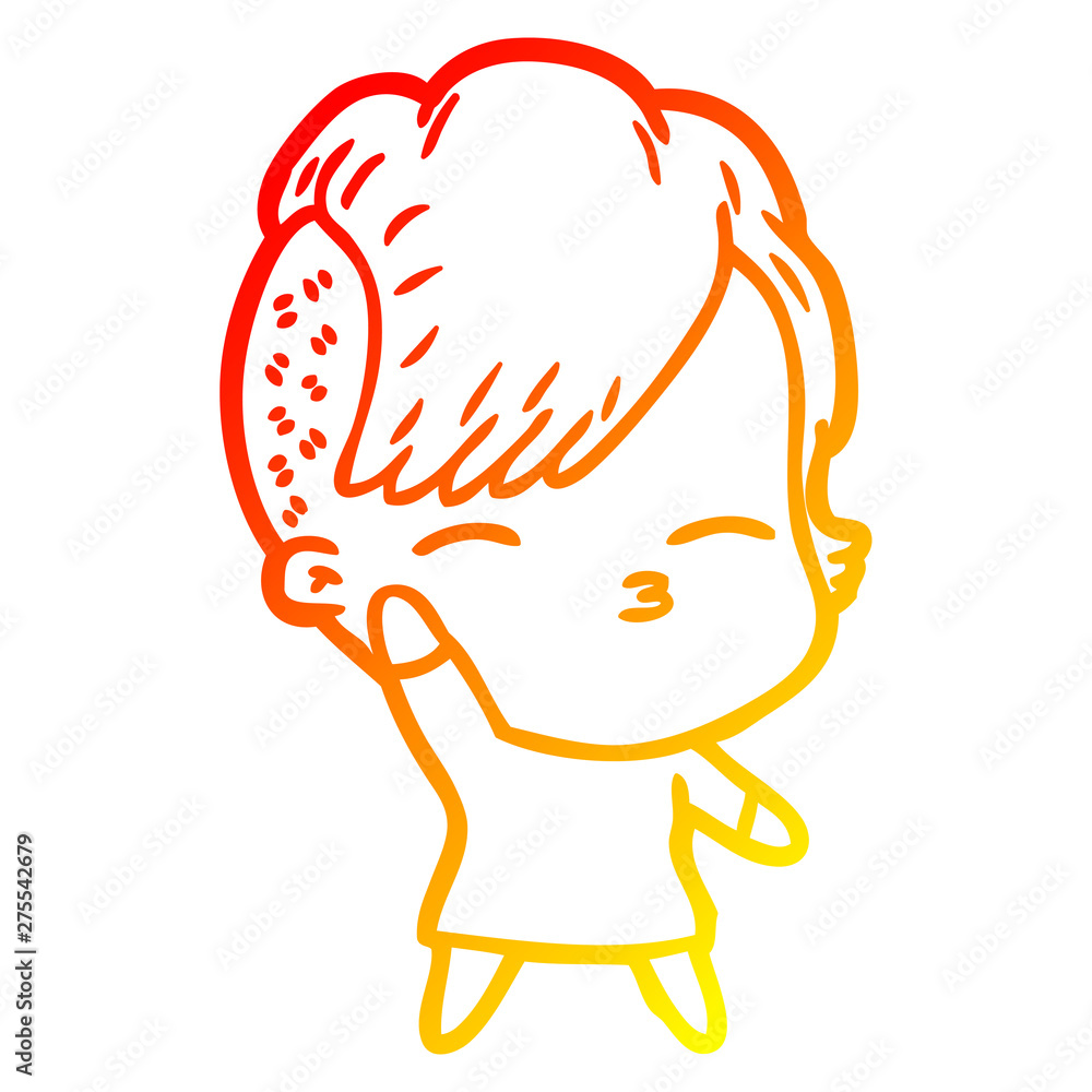 warm gradient line drawing cartoon squinting girl warm gradient line drawing cartoon squinting girl