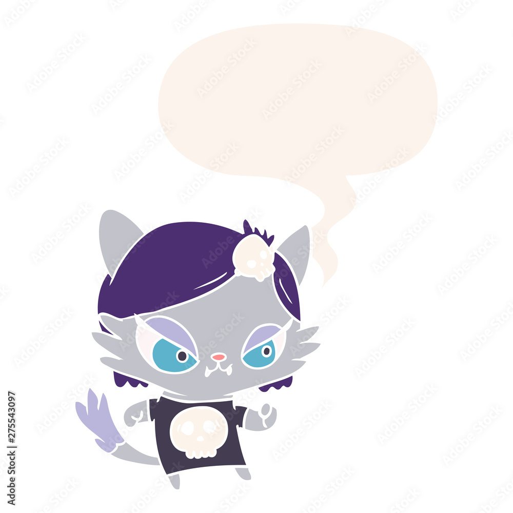 cute cartoon tough cat girl and speech bubble in retro style cute cartoon tough cat girl and speech bubble in retro style