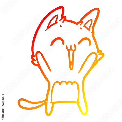 warm gradient line drawing happy cartoon cat meowing
