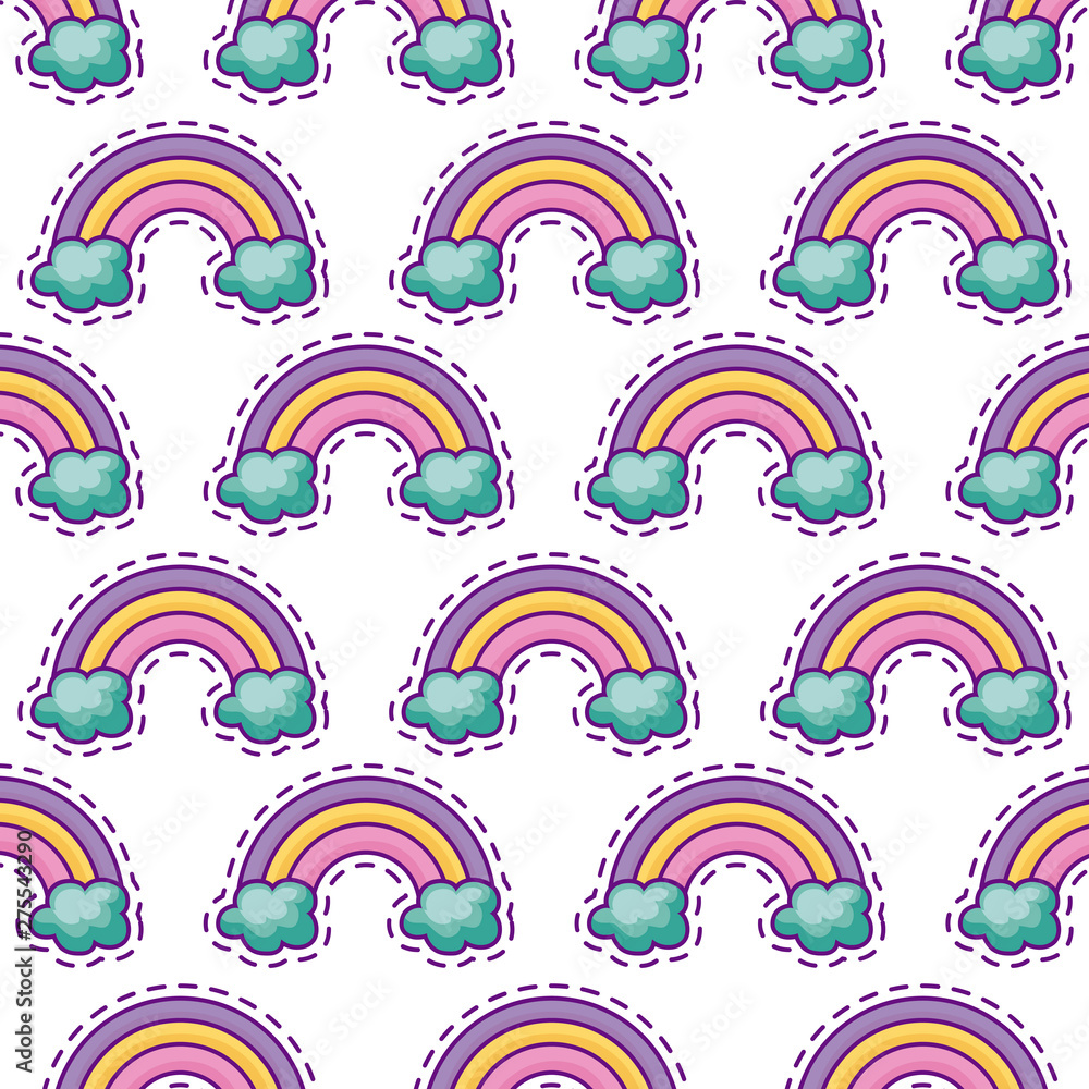 Fototapeta premium pattern of patches with rainbow and clouds