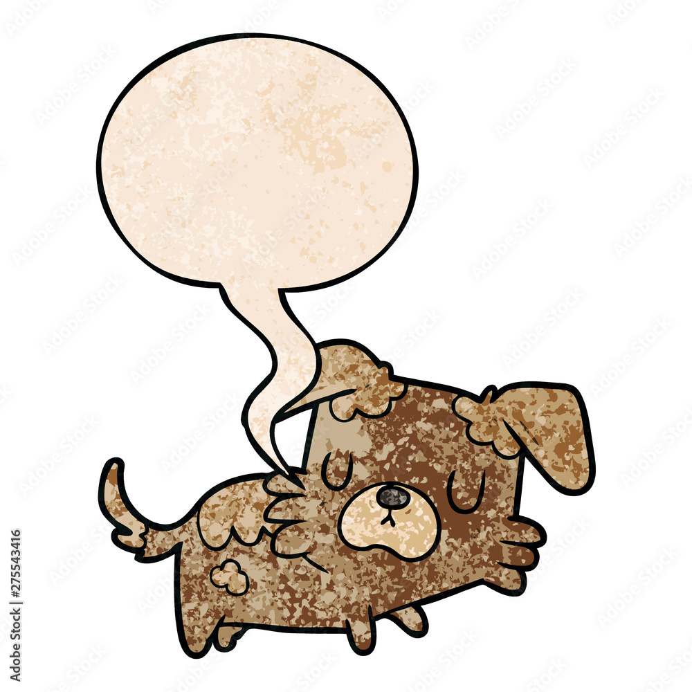 cartoon little dog and speech bubble in retro texture style cartoon little dog and speech bubble in retro texture style