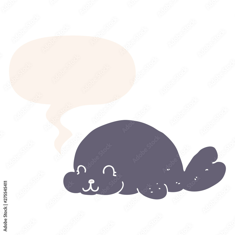 cute cartoon seal and speech bubble in retro style cute cartoon seal and speech bubble in retro style