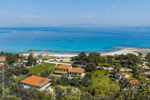 Panoramic view of beach of town of Afytos, Chalkidiki, Greece