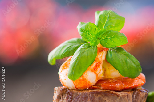 Fantastic mix - beaf stake, basil, shrimp, rice, asparagus and potato