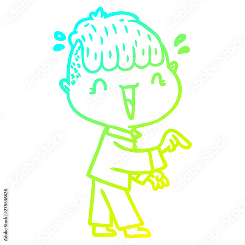 cold gradient line drawing cartoon happy boy surprised