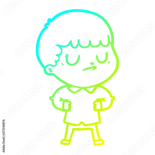 cold gradient line drawing cartoon grumpy boy
