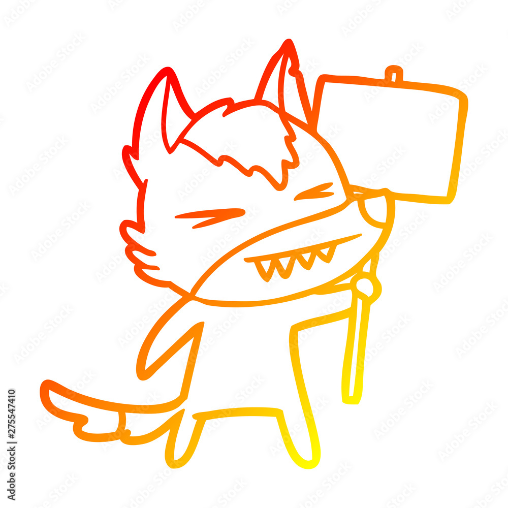 Fototapeta premium warm gradient line drawing angry wolf cartoon with placard