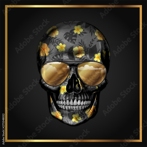 Black and Golden Flowered Skull