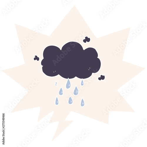 cartoon cloud raining and speech bubble in retro style