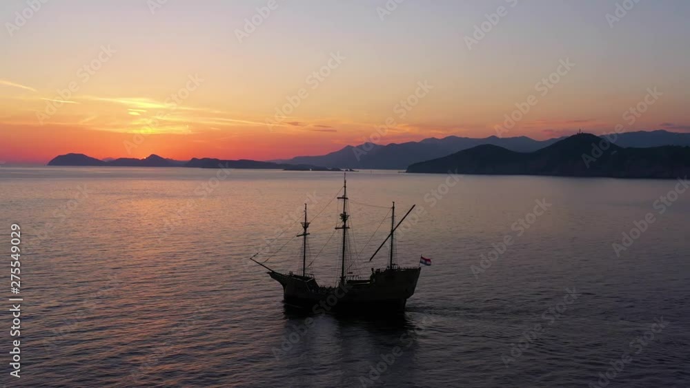 Croatian Wooden Ship Sailing Sunset 2 - Dubrovnik Croatian Wooden Ship Sailing Sunset 2 - Dubrovnik