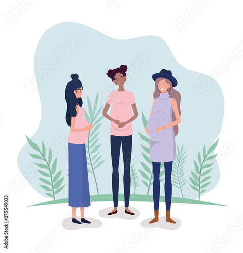 cute interracial women pregnancy in the landscape