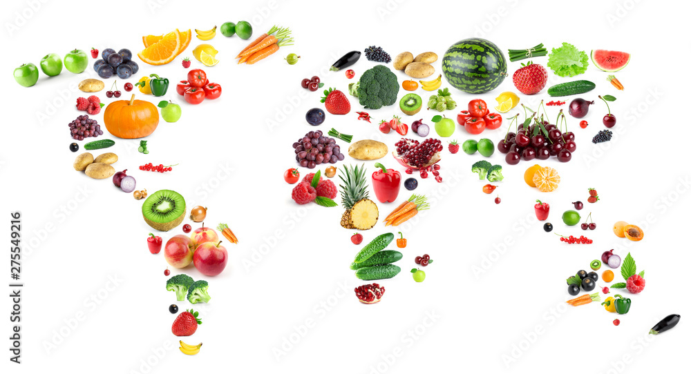 Fototapeta Fruits and vegetables. World map