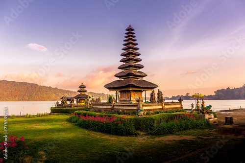 Sunset at Ulun Danu Beratan Temple in Bali  Indonesia