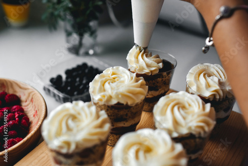 Sweet Homemade Strawberry Trifle Dessert with Custard and Cake