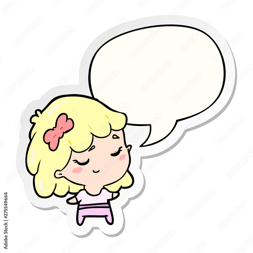 cute cartoon happy girl and speech bubble sticker cute cartoon happy girl and speech bubble sticker