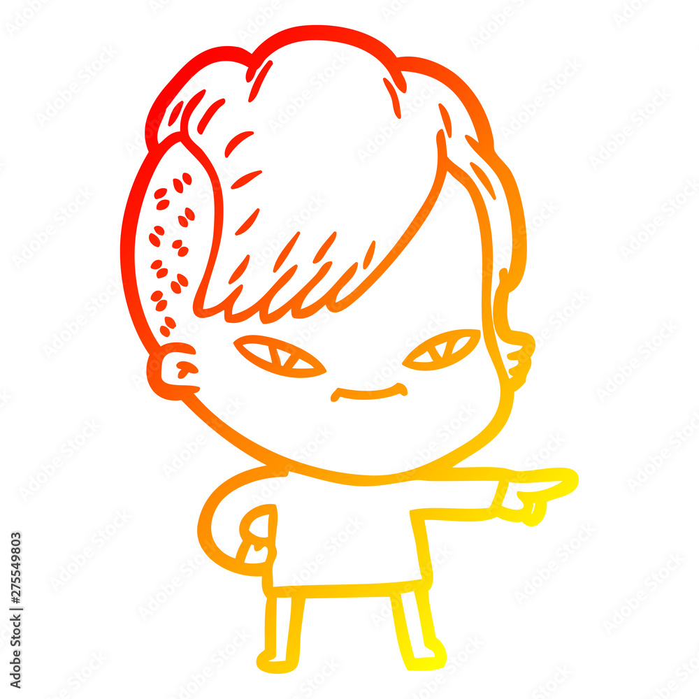 warm gradient line drawing cute cartoon girl with hipster haircut warm gradient line drawing cute cartoon girl with hipster haircut