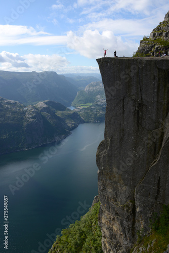 rock platform on preikestolen high above fjord