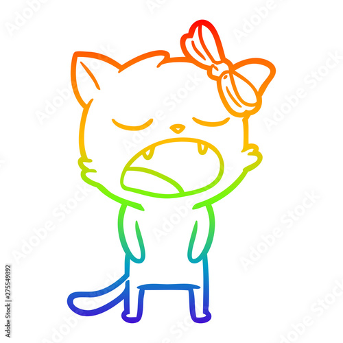 rainbow gradient line drawing cartoon cat meowing