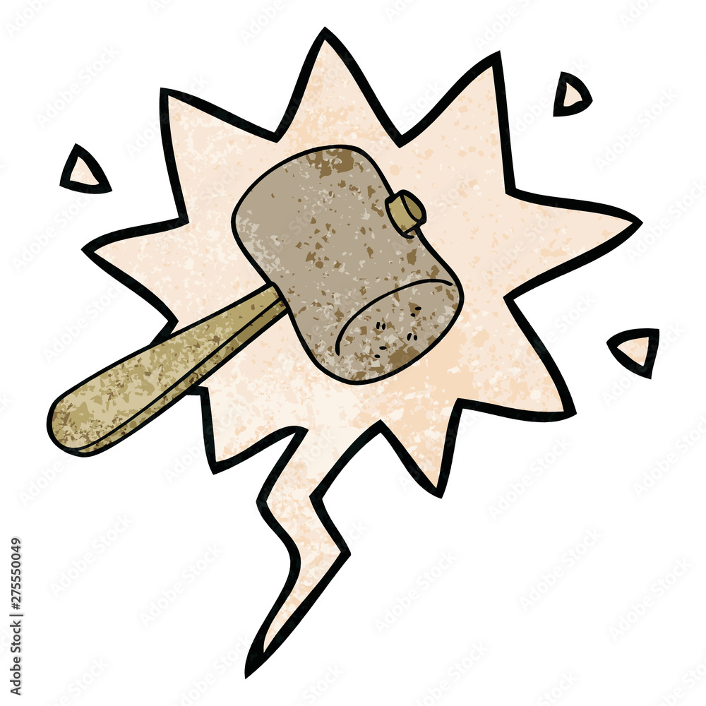 cartoon mallet and speech bubble in retro texture style cartoon mallet and speech bubble in retro texture style