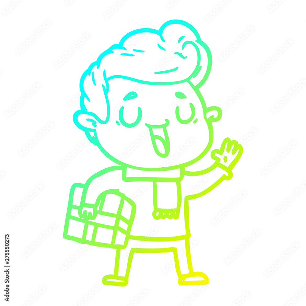 cold gradient line drawing happy cartoon man