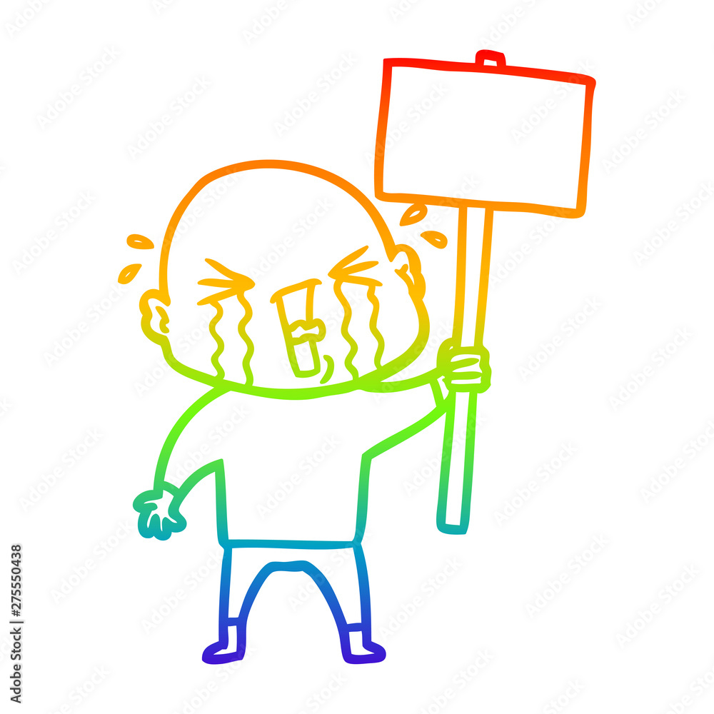 rainbow gradient line drawing cartoon crying bald man rainbow gradient line drawing cartoon crying bald man