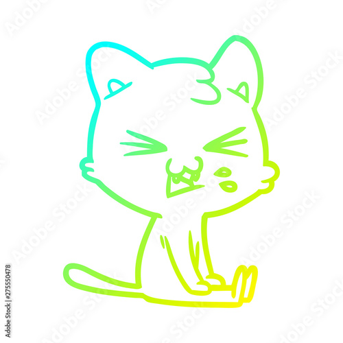 cold gradient line drawing cartoon cat hissing