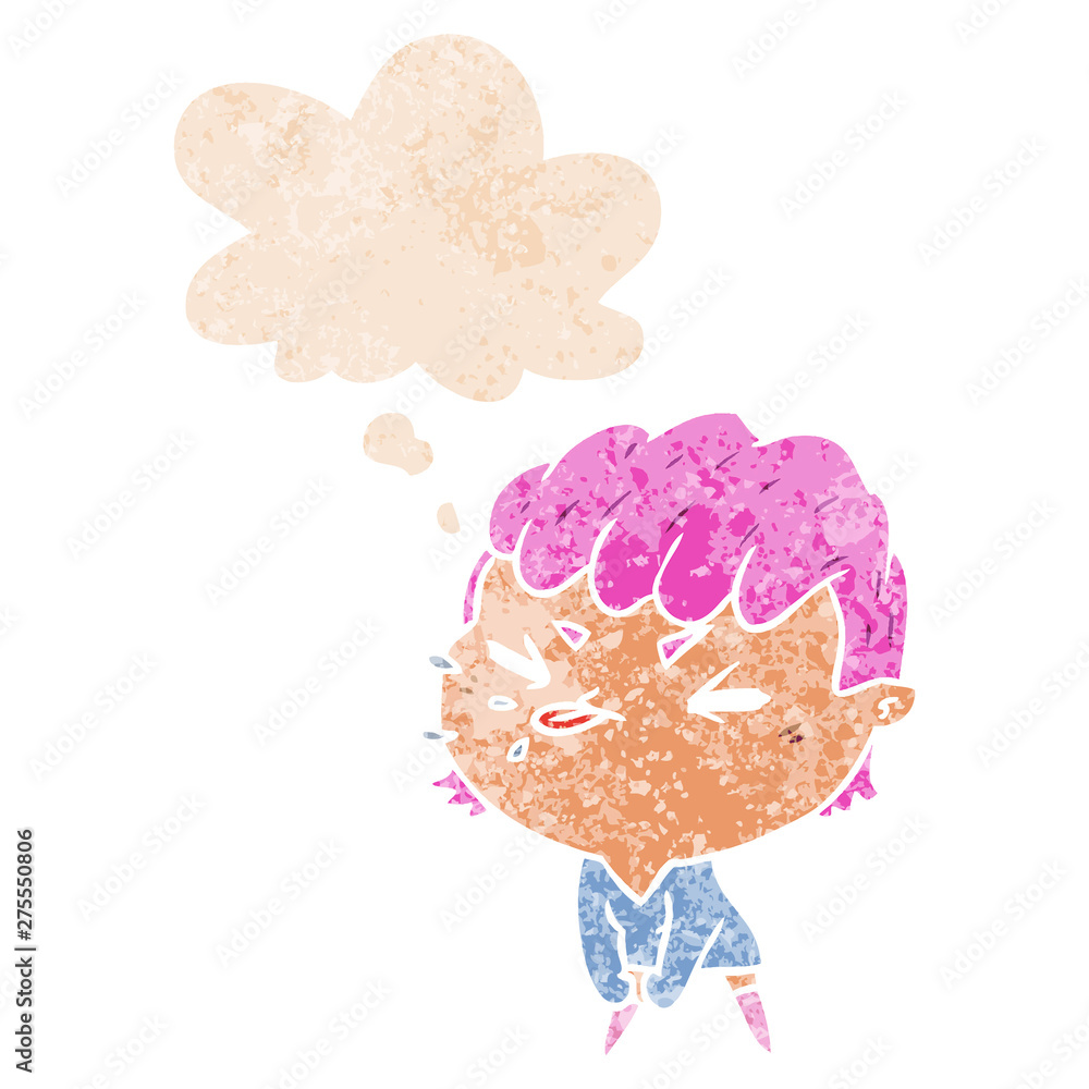 Obraz premium cartoon rude girl and thought bubble in retro textured style
