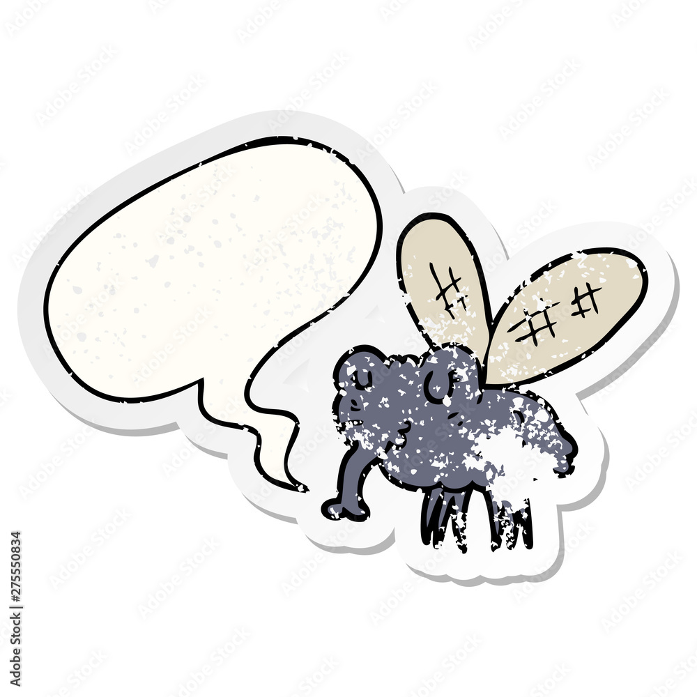 cartoon fly and speech bubble distressed sticker cartoon fly and speech bubble distressed sticker