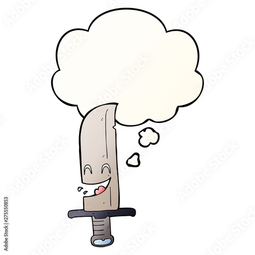 cartoon laughing knife and thought bubble in smooth gradient style