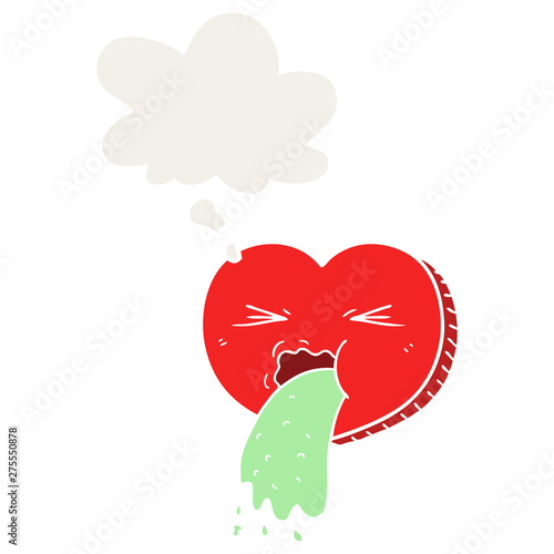 cartoon love sick heart and thought bubble in retro style