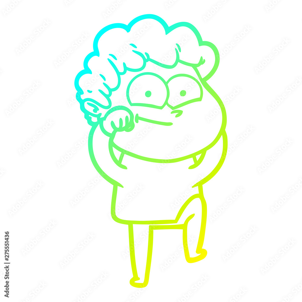 Fototapeta premium cold gradient line drawing cartoon happy man