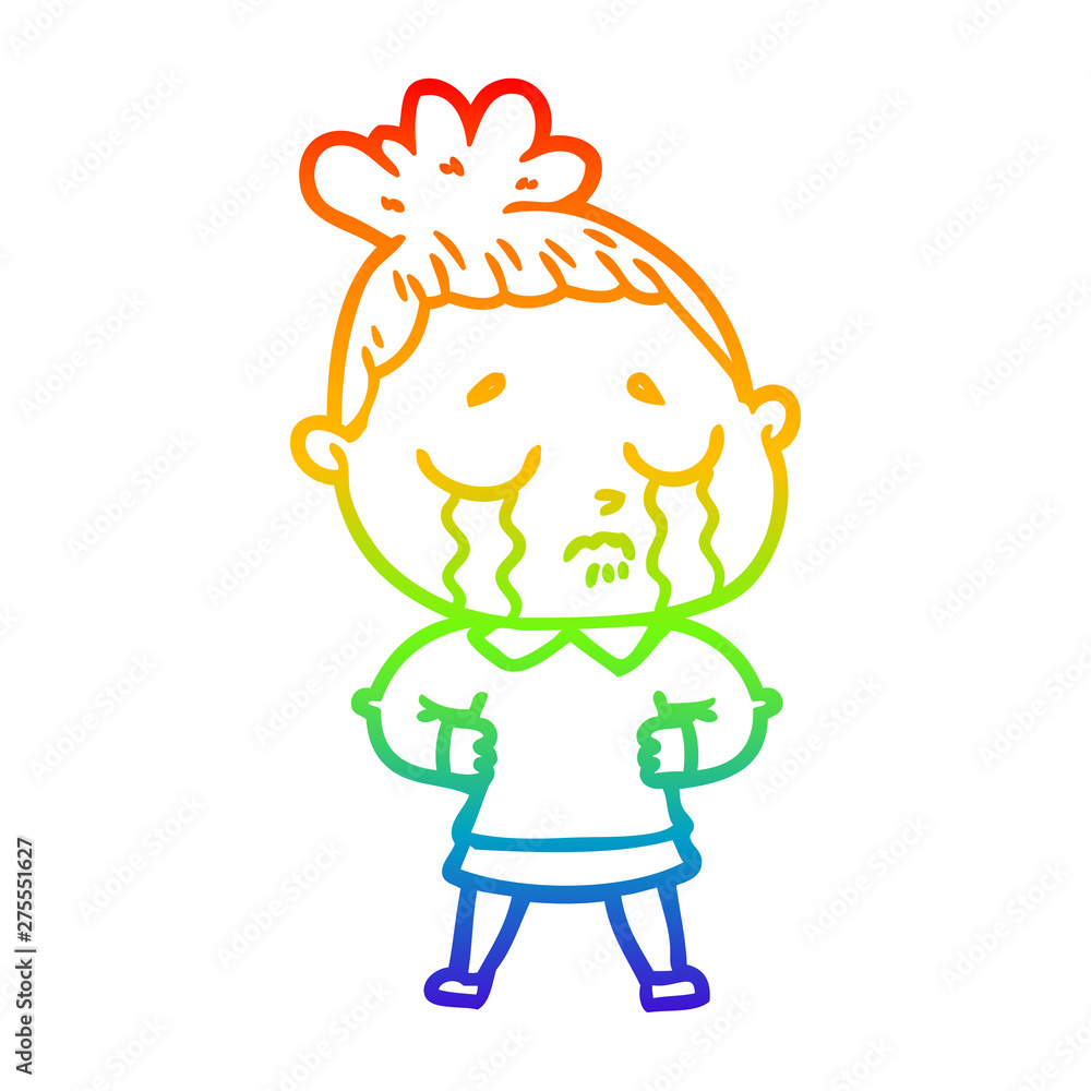 rainbow gradient line drawing cartoon crying woman