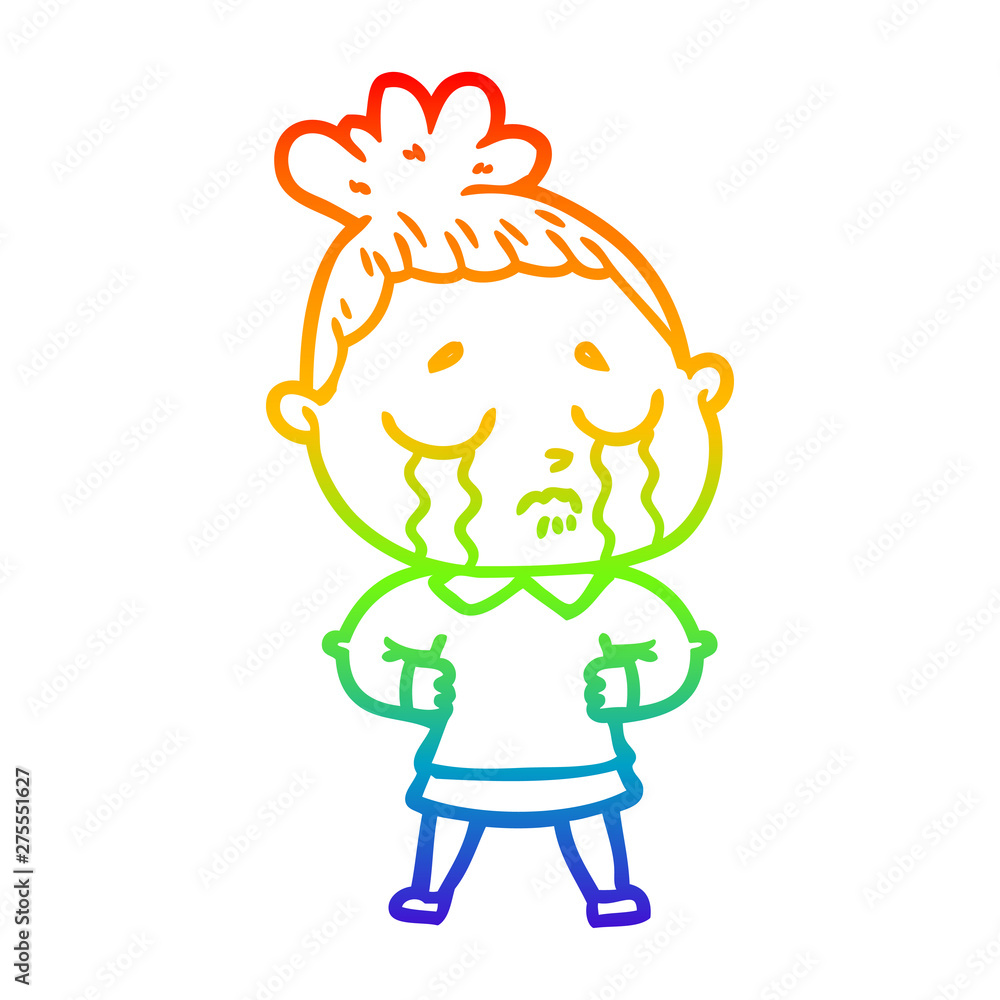rainbow gradient line drawing cartoon crying woman rainbow gradient line drawing cartoon crying woman