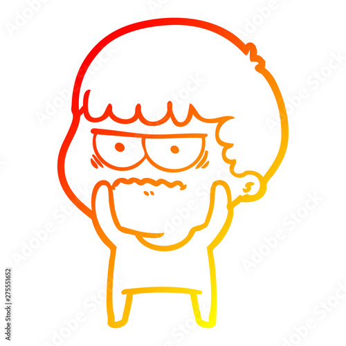 warm gradient line drawing cartoon annoyed man