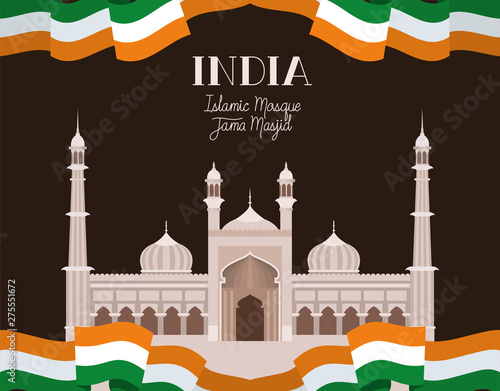 indian jama masjid temple with flag