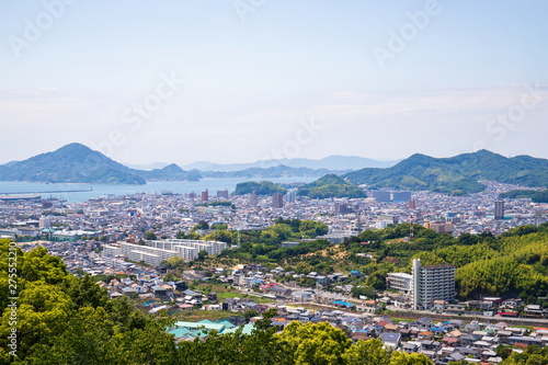 Matsuyama cityscape and gogoshima island ,Shikoku,Japan