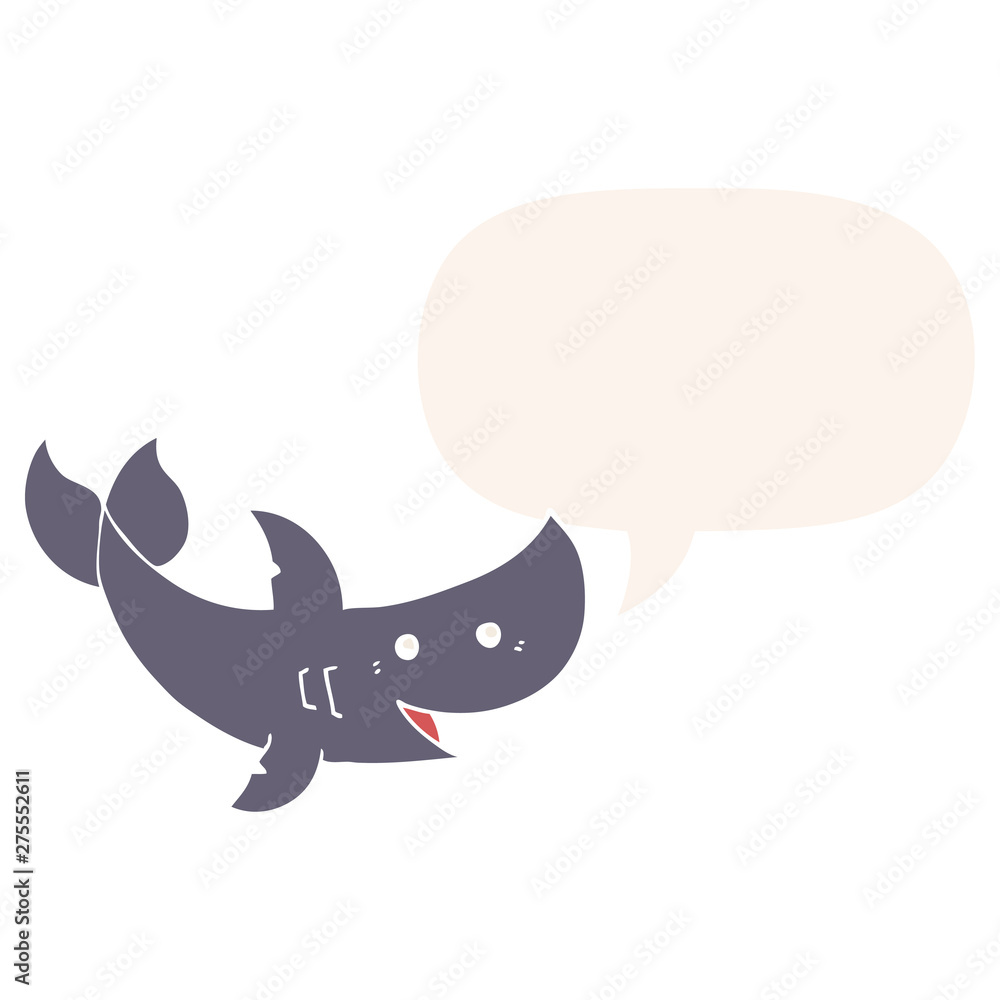 Fototapeta premium cartoon shark and speech bubble in retro style