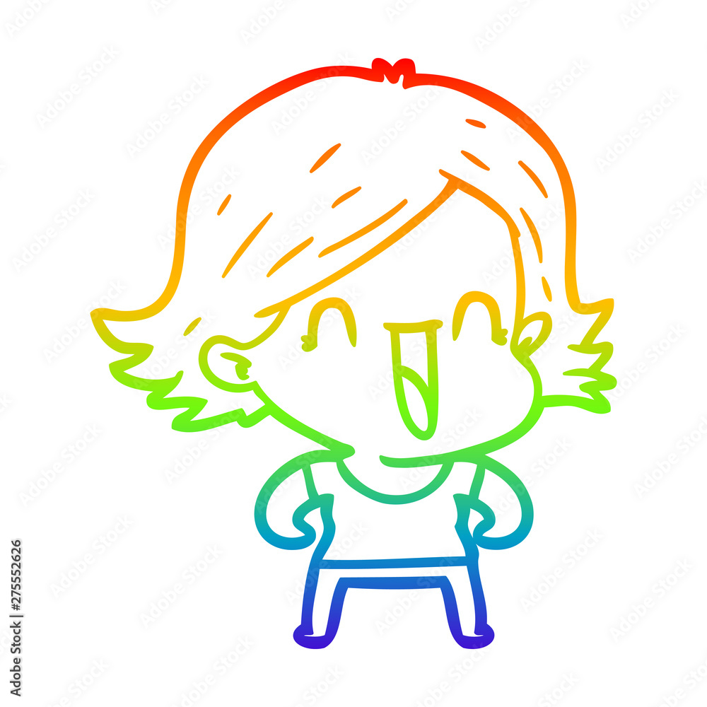 rainbow gradient line drawing cartoon happy woman rainbow gradient line drawing cartoon happy woman