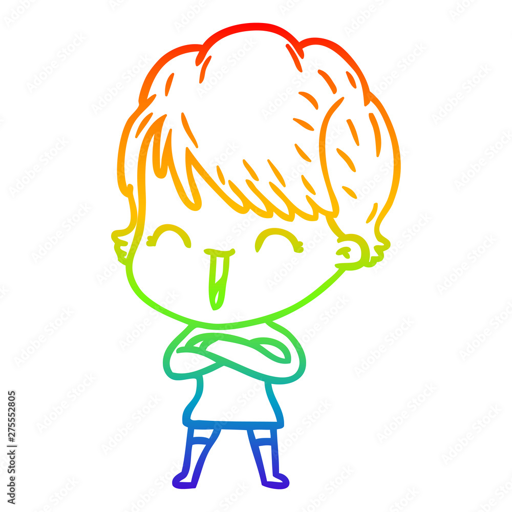 rainbow gradient line drawing cartoon laughing woman rainbow gradient line drawing cartoon laughing woman
