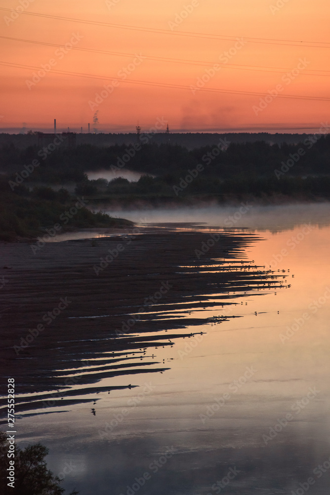 Fototapeta premium Birds in the summer night on the river bank.